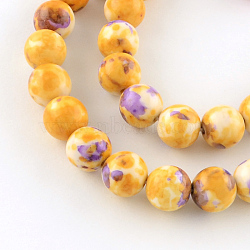 Dyed Natural Ocean White Jade Round Bead Strands, Gold, 6mm, Hole: 1mm, about 62pcs/strand, 15.7 inch(G-R295-6mm-11)