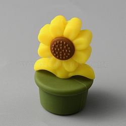 Sunflower Pot Food Grade Eco-Friendly Silicone Beads, Chewing Beads For Teethers, DIY Nursing Necklaces Making, Dark Olive Green, 20x19x30.5mm, Hole: 2mm(SIL-TAC0002-17A)