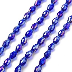 Transparent Electroplate Glass Beads Strands, Faceted, Oval, Medium Blue, 8.5x5.5mm, Hole: 1.2mm, about 70pcs/strand, 20.87~23.23''(53~59cm)(EGLA-A037-T6x8mm-B03)