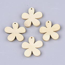 Wooden Pendants, Flower, PapayaWhip, 29x29.5x4mm, Hole: 1.6mm(X-WOOD-S050-37)