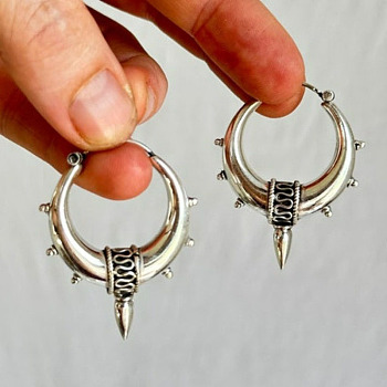 Alloy Hoop Earrings, Rivet, Antique Silver, 38mm.
