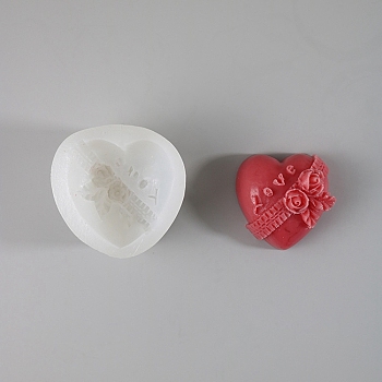 Valentine's Day Heart & Rose DIY Silicone Molds, Fondant Molds, Resin Casting Molds, for Chocolate, Candy, UV Resin & Epoxy Resin Craft Making, White, 53x53.5x31.5mm