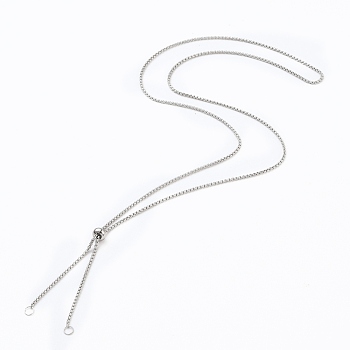304 Stainless Steel Box Chain Slider Necklace Making, Venice Chains Bolo Necklace Making, Stainless Steel Color, 23.62 inch(60cm)