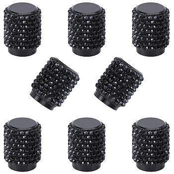 8Pcs Rubber Rhinestone Tire Valve Stem Caps, Column, Jet, 17x13.5mm, Inner Diameter: 7mm