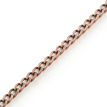 Unwelded Iron Curb Chains, with Spool, Red Copper, 2.5x1.6x0.45mm, about 328.08 Feet(100m)/roll