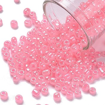13G 8/0 Glass Seed Beads, Ceylon, Round, Pink, 3mm, Hole: 1mm