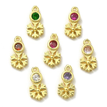 30Pcs Brass Micro Pave Cubic Zirconia Pendants, Real 18K Gold Plated, Snowflake, Golden, 11x5x2mm, Hole: 0.9mm