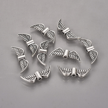 Tibetan Style Alloy Beads, Lead Free & Nickel Free & Cadmium Free, Wing, Antique Silver, about 7.5mm long, 21.5wide, 3mm thick, hole: 1mm