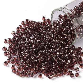 TOHO Round Seed Beads, Japanese Seed Beads, (746) Copper Lined Light Amethyst, 8/0, 3mm, Hole: 1mm, about 1110pcs/50g