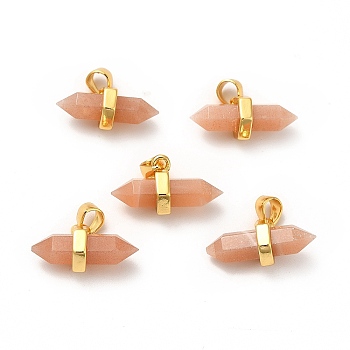 Natural Sunstone Double Terminal Pointed Pendants, Faceted Bullet Charm, with Ion Plating(IP) Golden Plated Brass Findings, 9x15~17x7.5mm, Hole: 3.5x2.5mm