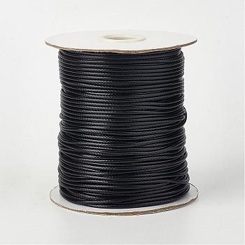 Eco-Friendly Korean Waxed Polyester Cord, Black, 1.5mm, about 169.51~174.98 Yards(155~160m)/Roll