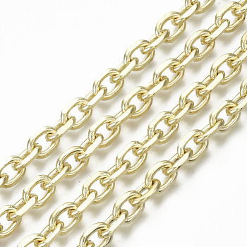 Unwelded Iron Cable Chains, Diamond Cut Chains, with Spool, Real 16K Gold Plated, Real 16K Gold Plated, 8.8x6.2x1.7mm, about 32.8 Feet(10m)/roll