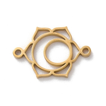 304 Stainless Steel Hollow Chakra Links, Real 18K Gold Plated and Fine Polishing, Svadhisthana, 10.5x15x1mm, Hole: 1mm