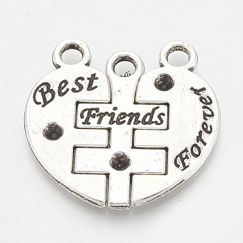 Tibetan Style Alloy Pendant Rhinestone Settings, Heart with Word Best Friend Forever, Cadmium Free & Lead Free,, Antique Silver, Fit for 2mm rhinestone, 28x28x2mm, Hole: 3mm, 3pcs/set