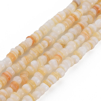 Natural Freshwater Shell Beads Strands, Heishi Beads, Flat Round/Disc, Seashell Color, 3~4x0.3~3mm, Hole: 0.6mm, about 215~218pcs/strand, 14.96 inch~15.16 inch(38cm~38.5cm)
