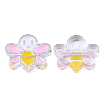 Transparent Acrylic Enamel Beads, Bees, Pearl Pink, 22x27x8mm, Hole: 3mm