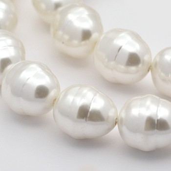 Oval Shell Pearl Bead Strands, Polished, Beige, 15x13x12mm, Hole: 1mm, about 26pcs/strand, 15.7 inch