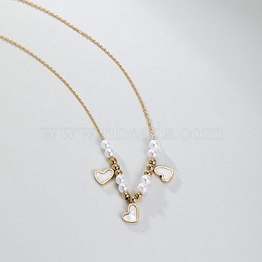 Ожерелье-нагрудник в форме сердца из нержавеющей стали с цепочками из бисера из искусственного жемчуга для женщин(TT5673)-3