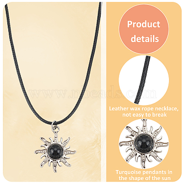 5Pcs 5 Colors Alloy Sun with Resin Pendant Necklaces Set with Wax Cords(NJEW-AN0001-74)-3