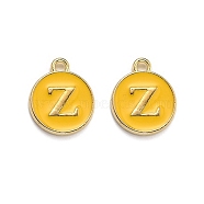 Golden Plated Alloy Enamel Charms, Enamelled Sequins, Flat Round with Alphabet, Letter.Z, Yellow, 14x12x2mm, Hole: 1.5mm(ENAM-Q437-13Z)