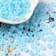 Imitation Jade Glass Seed Beads, Luster, Dyed, Round, Light Cyan, 5.5x3.5mm, Hole: 1.5mm(SEED-Z001-A-A06)
