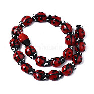 Ladybug Handmade Lampwork Beads Strands, FireBrick, 11~13x8~10x5~6mm, hole: 1mm, about 20pcs/strand, 8.66 inch~9.45 inch(22~24cm). (X-LAMP-R004-11)