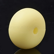 Food Grade Eco-Friendly Silicone Beads, Chewing Beads For Teethers, DIY Nursing Necklaces Making, Flat Round, Light Yellow, 14x8mm, Hole: 3mm(X-SIL-Q001B-33)