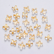 Transparent Spray Painted Glass Beads, Clover, Clear, 8x8x3mm, Hole: 0.9mm(GLAA-R211-06-B01)