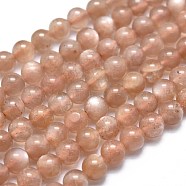 Natural Peach Moonstone Beads Strands, Grade A, Round, 4~4.5mm, Hole: 0.5mm, about 102pcs/Strand, 15.35 inch(39cm)(G-K305-24-C)