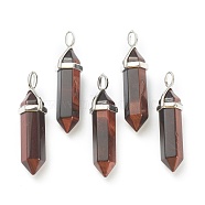 Natural Tiger Eye Pendants, with Platinum Tone Brass Findings, Bullet, 39.5x12x11.5mm, Hole: 4.5x2.8mm(G-M378-01P-A20)
