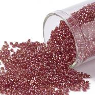 TOHO Round Seed Beads, Japanese Seed Beads, (165C) Transparent AB Ruby, 15/0, 1.5mm, Hole: 0.7mm, about 3000pcs/bottle, 10g/bottle(SEED-JPTR15-0165C)