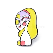 Black Zinc Alloy Brooches, Enamel Pins, for Backpack Cloth, Abstract Face, Yellow, 30x28.5x1.5mm(JEWB-O012-02A)