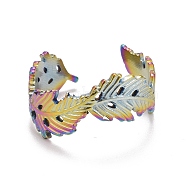 Rainbow Color Ion Plating(IP) 304 Stainless Steel Leaf Wrap Open Cuff Ring for Women, US Size 8 1/2(18.5mm)(RJEW-A005-11)