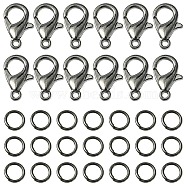 50Pcs Zinc Alloy Lobster Claw Clasps, Parrot Trigger Clasps, with 150Pcs Iron Open Jump Rings, Gunmetal, 12x6mm, Hole: 1.2mm(FIND-YW0003-98B)