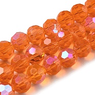 Electroplate Transparent Glass Beads Strands, Faceted, Round, Rainbow Plated, Orange, 10mm, Hole: 1.2mm, about 65~69pcs/strand, 23.03~24.49 inch(58.5~62.2cm)(EGLA-A035-T10mm-L05)