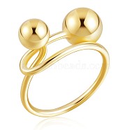 925 Sterling Silver Double Balls Cuff Ring for Women, Golden, US Size 5 1/4(15.9mm)(JR911B)
