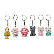 6Pcs 6 Styles Cartoon Animals PVC Plastic Keychain, with Iron Split Key Rings, Mixed Color, 101~116mm, 1pc/style(KEYC-JKC00665)