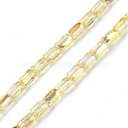 Electroplate Glass Beads Strands, Half Plated, Faceted, Column, Champagne Gold, 6.5x4mm, Hole: 0.8mm, about 80pcs/strand, 20.08''(51cm)(GLAA-Q101-02A-HP01)