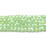 Imitation Jade Electroplate Glass Beads Strands, AB Color Plated, Faceted, Bicone, Green, 6x6mm, Hole: 1.2mm, about 45~47pcs/strand, 9.65~9.84 inch(24.5~25cm)(EGLA-A039-J6mm-B01)