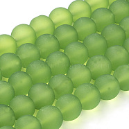 Transparent Glass Bead Strands, Frosted, Round, Lime Green, 4mm, Hole: 1.1~1.6mm, about 200pcs/strand, 31.4 inch(GLAA-S031-4mm-34)
