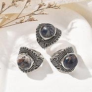 Natural Sodalite Adjustable Rings, Lead Free & Cadmium Free, Antique Silver Plated Brass Finger Rings for Women, 22.5mm, Inner Diameter: 17mm(RJEW-I108-03AS-16)