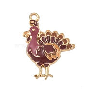 Thanksgiving Day Alloy Enamel Pendants, Golden, Rooster, 28.5x21.5x2.5mm, Hole: 2mm(FIND-Z064-03D)