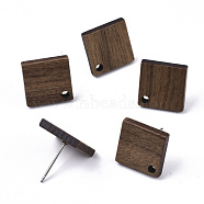 Walnut Wood Stud Earring Findings, with 304 Stainless Steel Pin, Rhombus, Coconut Brown, 17x17mm, Hole: 1.6mm, Pin: 0.7mm(MAK-N033-004)