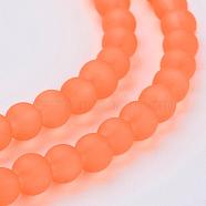 Transparent Glass Bead Strands, Frosted, Round, Dark Orange, 6mm, Hole: 1.3~1.6mm, about 140pcs/strand, 31.4 inch(GLAA-S031-6mm-33)