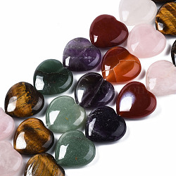 Natural Green Aventurine & Rose Quartz & Red Agate & Tiger Eye & Amethyst Beads Strands, Heart, 24~25x25x8~11mm, Hole: 1.6mm, about 16pcs/strand, 14.96 inch(38cm)(X-G-S364-096)