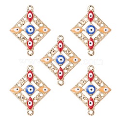 Alloy Enamel Connector Charms with Synthetic Turquoise, Rhombus Links with Colorful Evil Eye, Nickel, Golden, 29x23x3.5mm, Hole: 1.6mm(FIND-YW0003-52)