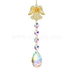 Iron Hanging Ornaments, Glass AB Color Octagonal Beads Tassel Suncatchers for Outdoor Garden Dcorations, Angel & Fairy, 360mm(AJEW-H154-03A)