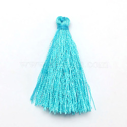 Polyester Tassel Pendant Decorations, Cyan, 37~43x5mm, about 200pcs/bag(FIND-L001-12)