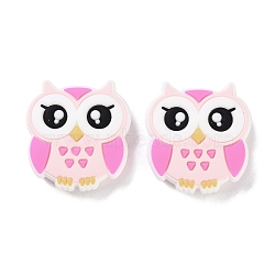 Silicone Beads, Chewing Beads For Teethers, DIY Nursing Necklaces Making, Pink, Owl, 29.5x28x8.5mm, Hole: 2mm(SIL-I004-01B)