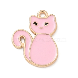 Alloy Enamel Pendants, Light Gold, Cadmium Free & Lead Free, Cat Charm, Pink, 22.5x17x1mm, Hole: 1.6mm(ENAM-A008-08KCG-02)